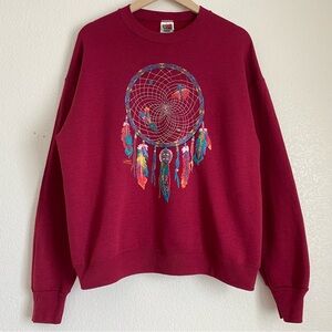 intage Dream Catcher puff print crew neck sweatshirt, maroon, L